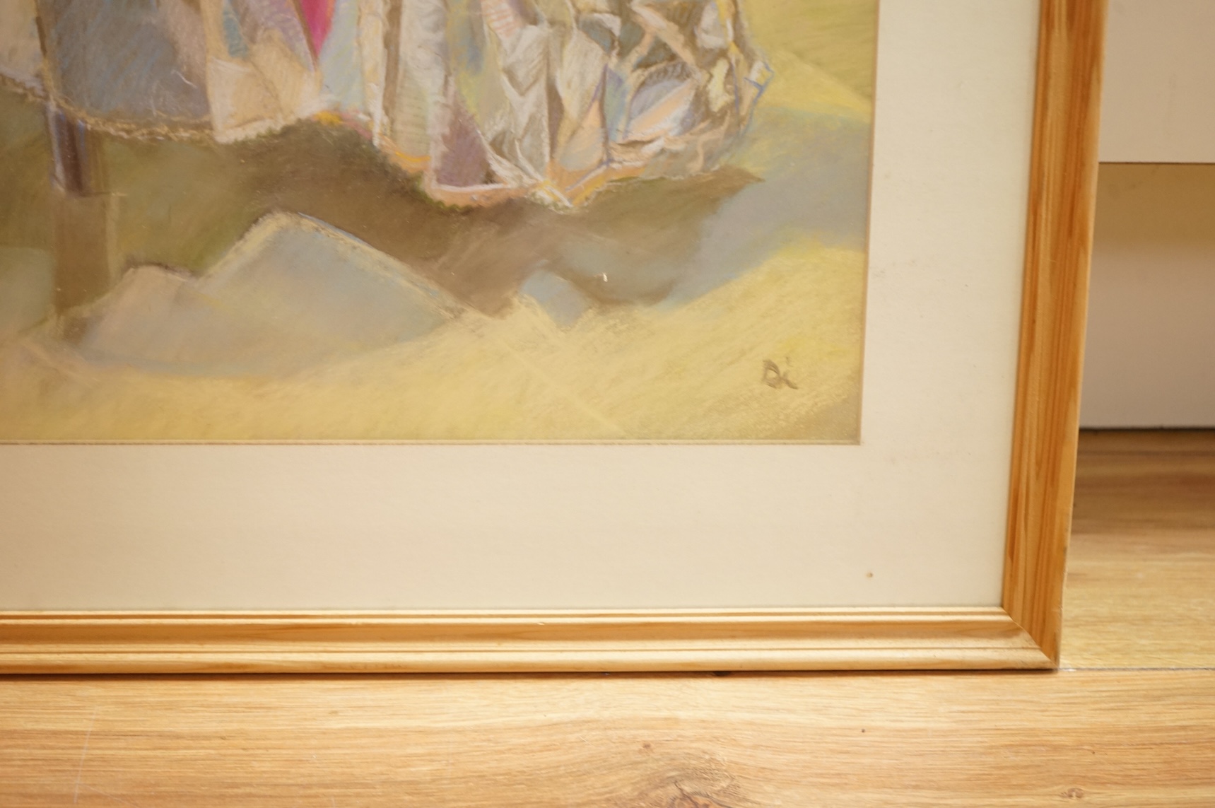 DI (20th century), A study of clothes strewn over a chair, signed lower right, pastel on paper, 58cm x 37cm